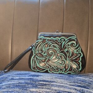 Patricia Nash Savena Turquoise Tooled Wristlet